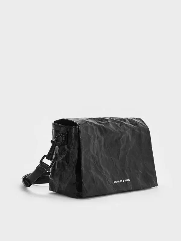 Women Matina CrinkleEffect Crossbody Bag 8211 Jet Black CHARLES and KEITH Crossbody Bags