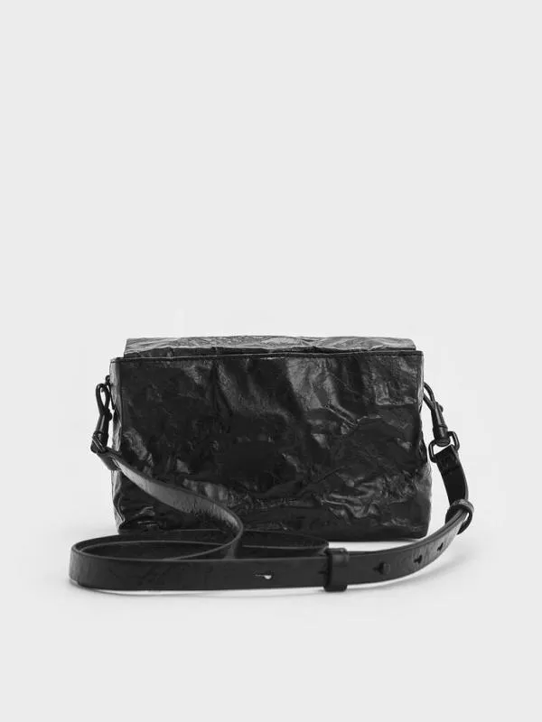 Women Matina CrinkleEffect Crossbody Bag 8211 Jet Black CHARLES and KEITH Crossbody Bags