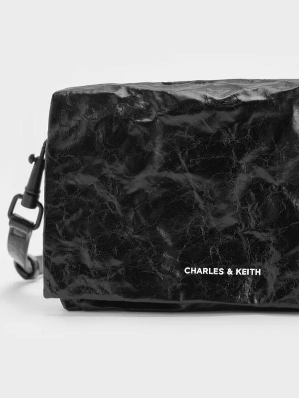 Women Matina CrinkleEffect Crossbody Bag 8211 Jet Black CHARLES and KEITH Crossbody Bags