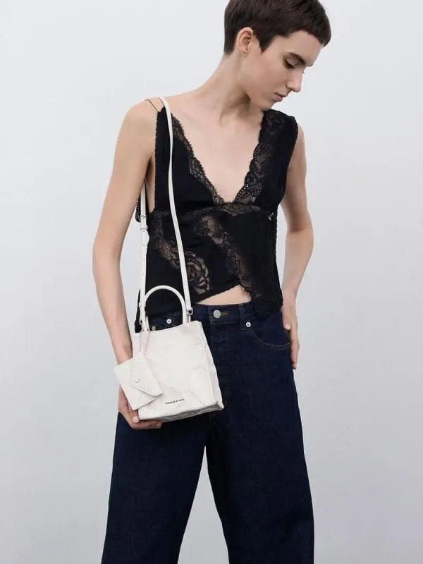 Women Matina CrinkleEffect Elongated Tote Bag 8211 Cream CHARLES and KEITH Tote Bags