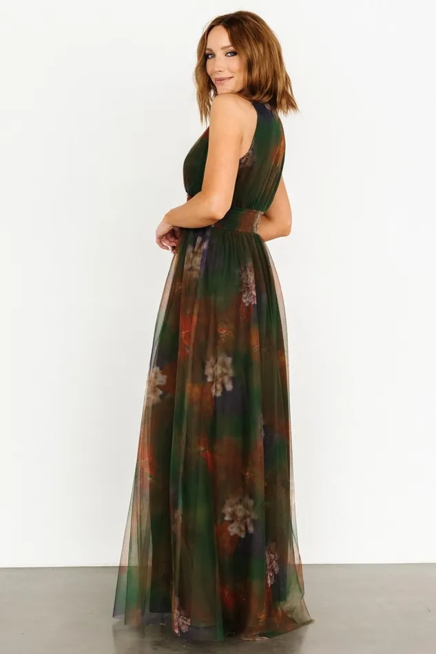 Women Maxi Dresses Baltic Born Kamila Tulle Maxi Dress Olive Multi Floral