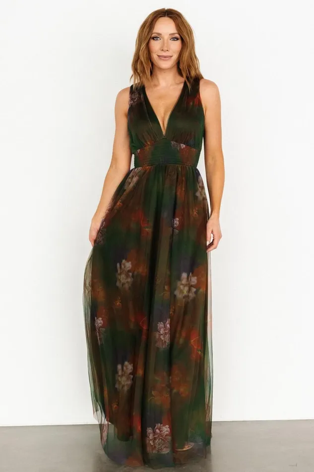 Women Maxi Dresses Baltic Born Kamila Tulle Maxi Dress Olive Multi Floral