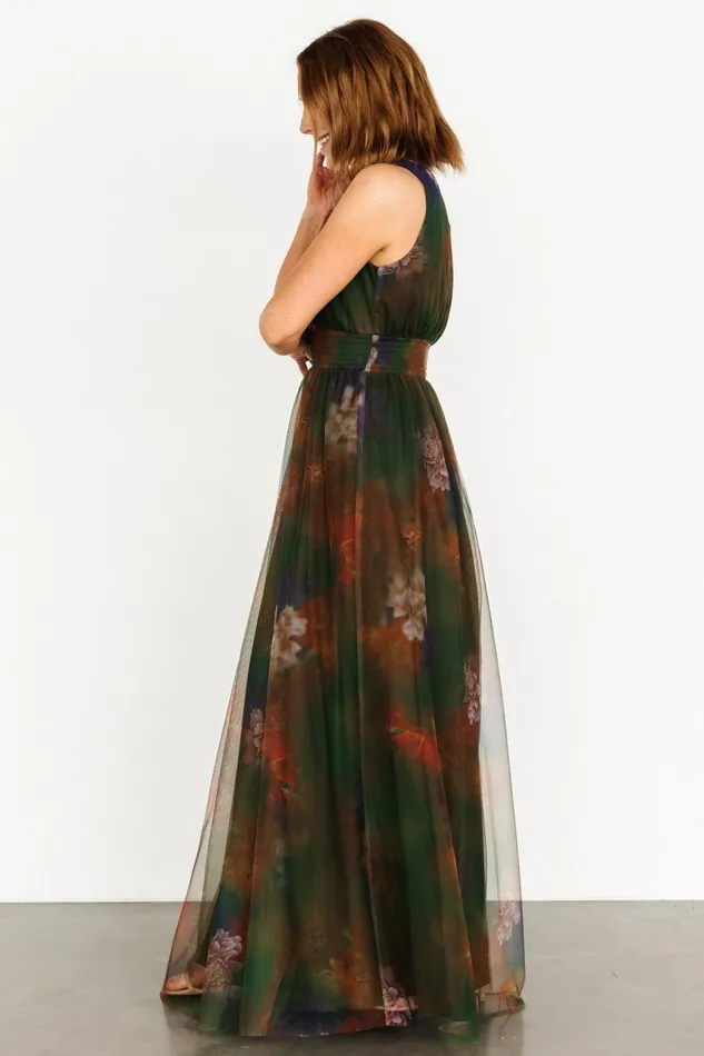 Women Maxi Dresses Baltic Born Kamila Tulle Maxi Dress Olive Multi Floral