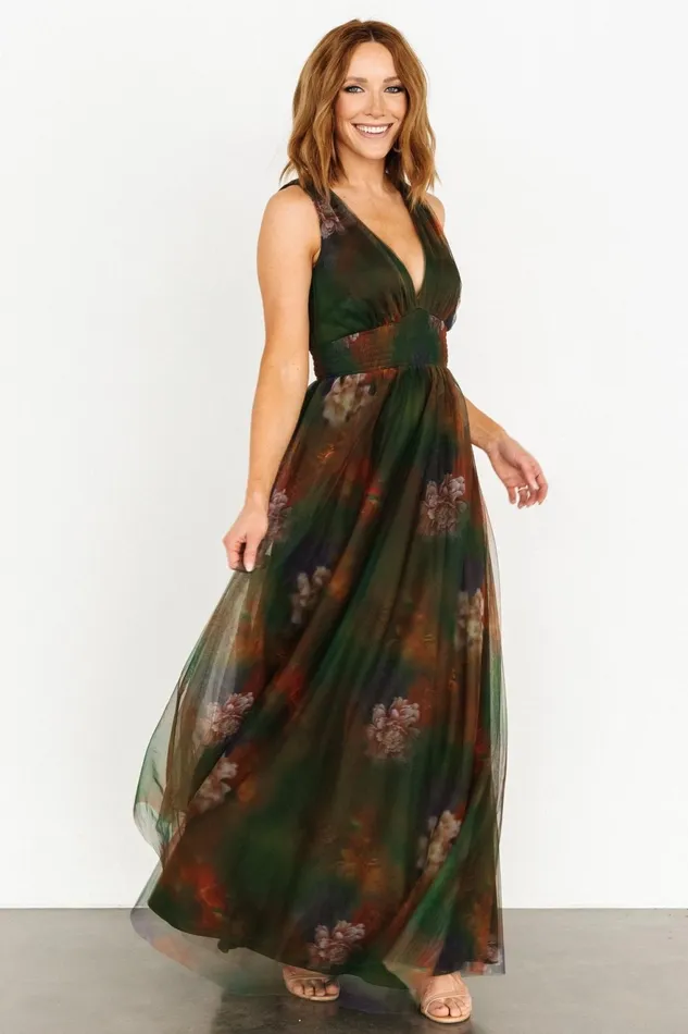 Women Maxi Dresses Baltic Born Kamila Tulle Maxi Dress Olive Multi Floral