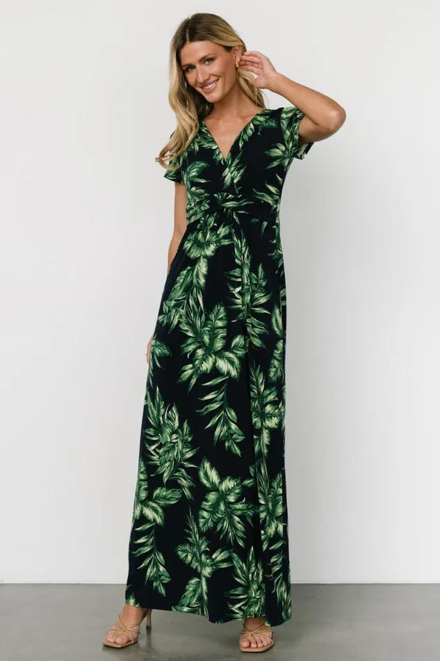 Women Maxi Dresses Baltic Born Soleil Maxi Dress Black Leaf Print