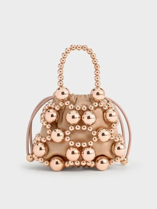 Women Metallic Beaded Top Handle Bag 8211 Rose Gold CHARLES and KEITH Top Handle Bags Women Metallic Beaded Top Handle Bag 8211 Rose Gold CHARLES and KEITH Top Handle Bags