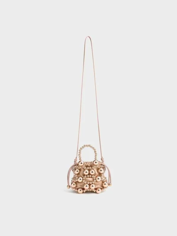 Women Metallic Beaded Top Handle Bag 8211 Rose Gold CHARLES and KEITH Top Handle Bags