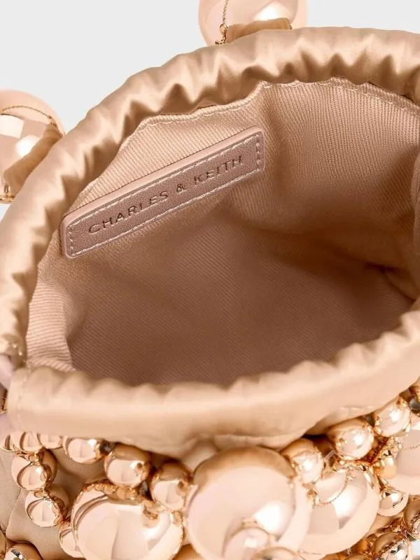 Women Metallic Beaded Top Handle Bag 8211 Rose Gold CHARLES and KEITH Top Handle Bags