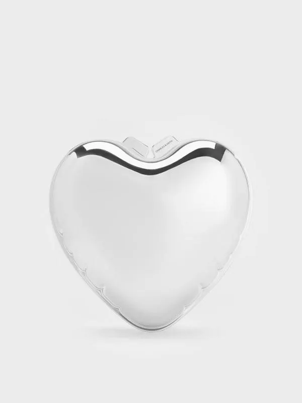 Women Metallic Heart Crossbody Bag 8211 Silver CHARLES and KEITH Clutches