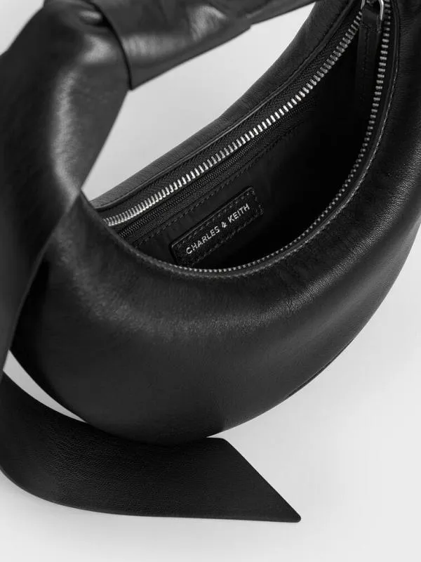 Women Micro Toni Knotted Crescent Hobo Bag 8211 Noir CHARLES and KEITH Hobo Bags