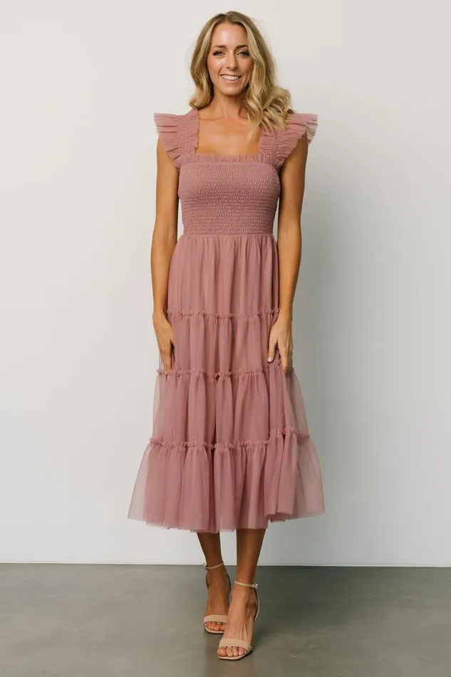 Women Midi Dresses Baltic Born Emma Smocked Tulle Dress Dusty Rose