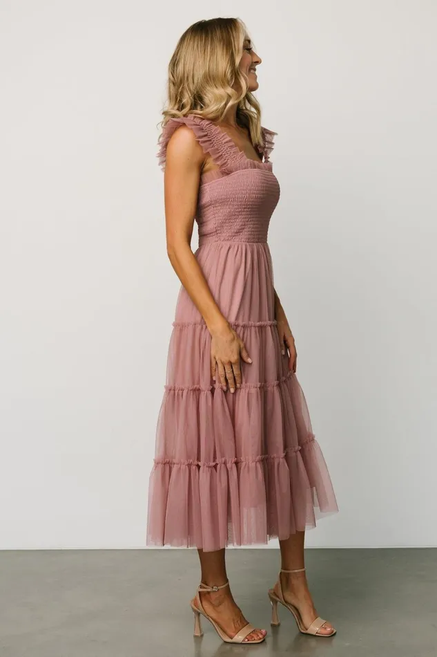 Women Midi Dresses Baltic Born Emma Smocked Tulle Dress Dusty Rose