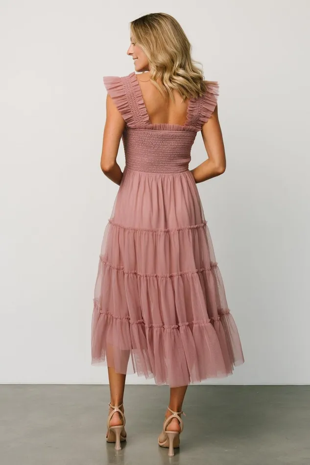Women Midi Dresses Baltic Born Emma Smocked Tulle Dress Dusty Rose