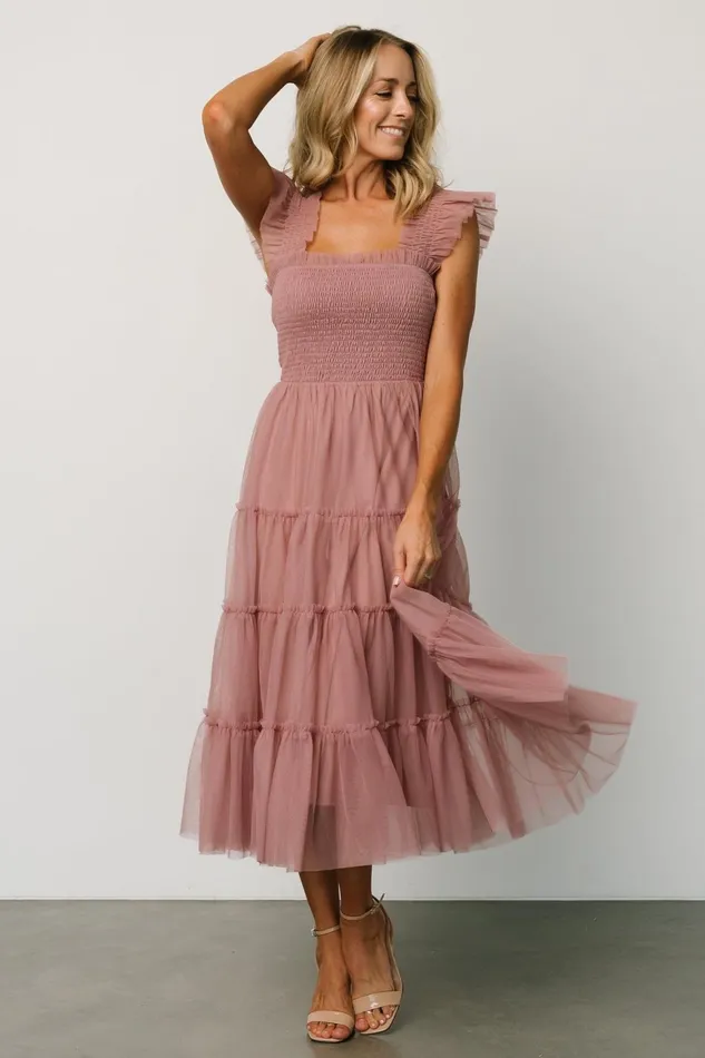 Women Midi Dresses Baltic Born Emma Smocked Tulle Dress Dusty Rose