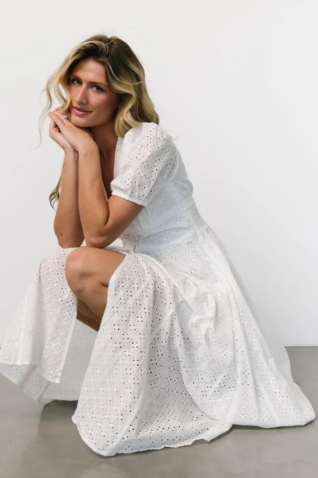 Women Midi Dresses Baltic Born Esther Eyelet Midi Dress Off White