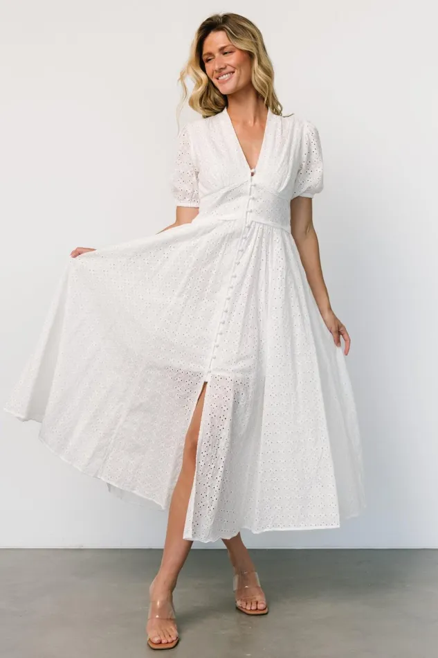 Women Midi Dresses Baltic Born Esther Eyelet Midi Dress Off White