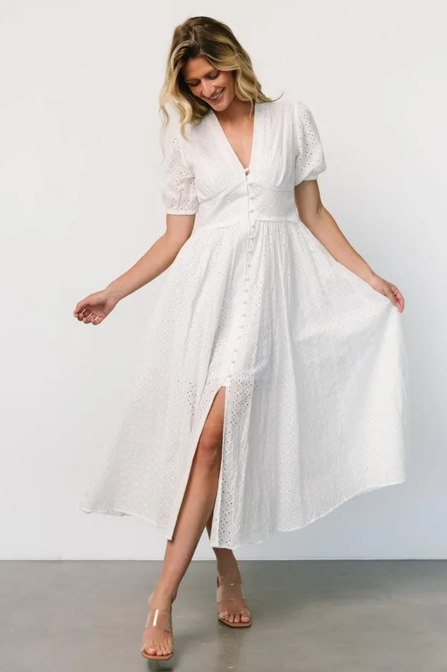 Women Midi Dresses Baltic Born Esther Eyelet Midi Dress Off White