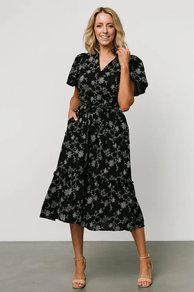 Women Midi Dresses Baltic Born Odeya Tiered Midi Dress Black White