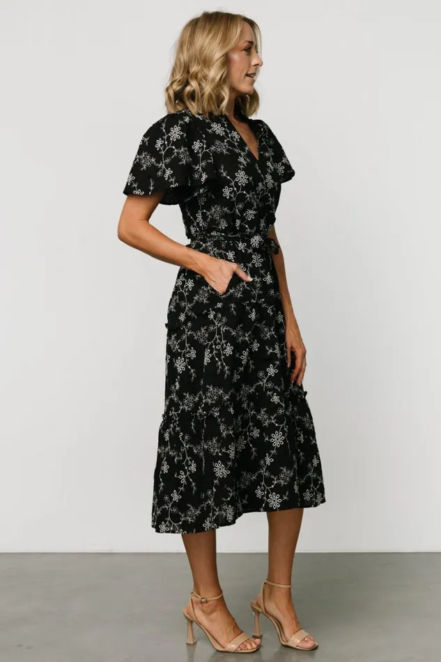 Women Midi Dresses Baltic Born Odeya Tiered Midi Dress Black White Women Midi Dresses Baltic Born Odeya Tiered Midi Dress Black White
