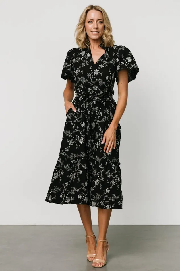 Women Midi Dresses Baltic Born Odeya Tiered Midi Dress Black White Women Midi Dresses Baltic Born Odeya Tiered Midi Dress Black White