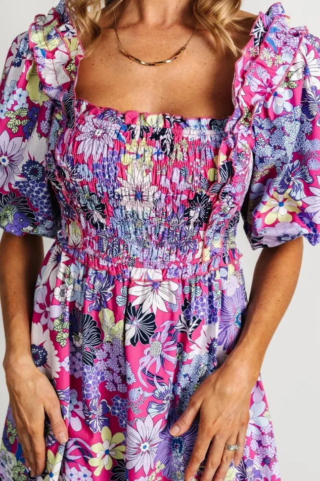 Women Midi Dresses Baltic Born Wendy Puff Sleeve Midi Dress Fuchsia Multi Women Midi Dresses Baltic Born Wendy Puff Sleeve Midi Dress Fuchsia Multi