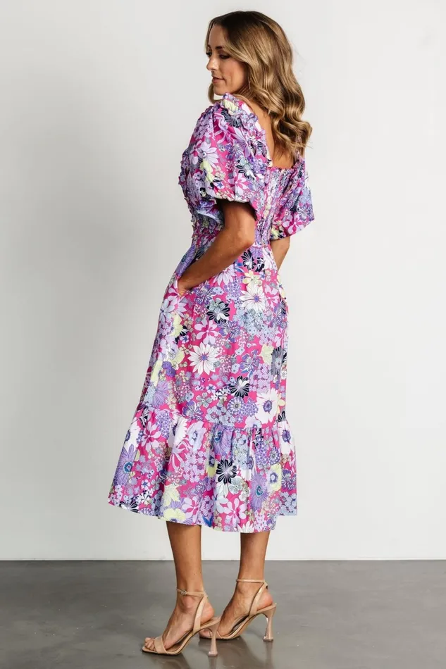Women Midi Dresses Baltic Born Wendy Puff Sleeve Midi Dress Fuchsia Multi Women Midi Dresses Baltic Born Wendy Puff Sleeve Midi Dress Fuchsia Multi