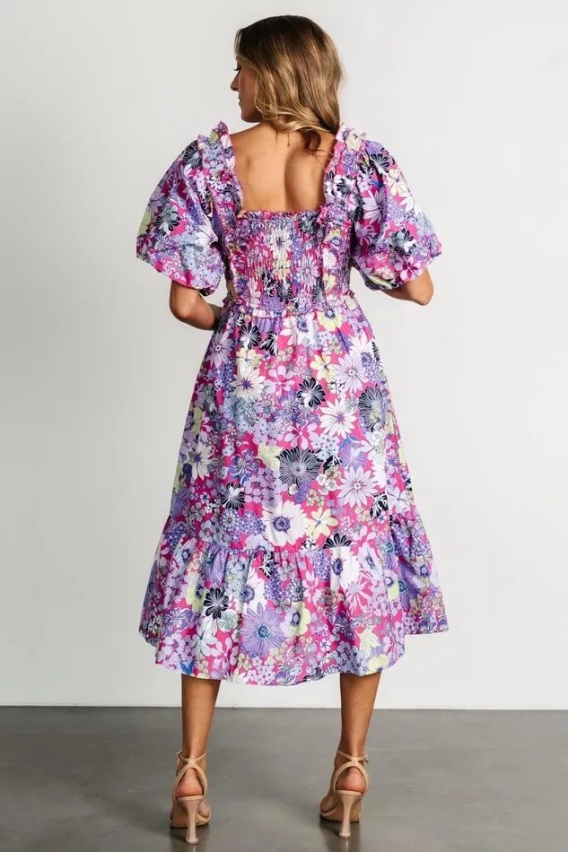 Women Midi Dresses Baltic Born Wendy Puff Sleeve Midi Dress Fuchsia Multi Women Midi Dresses Baltic Born Wendy Puff Sleeve Midi Dress Fuchsia Multi