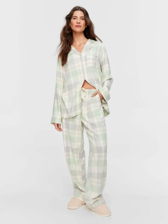 Women Mint Check Bamboo Flannelette Classic Pj Set Multi Peter Alexander Sets and Onesies