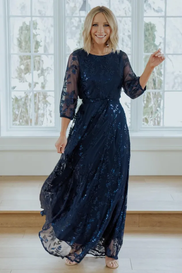 Women Mother Of The Bride Baltic Born Destiny Sequin Maxi Dress Navy
