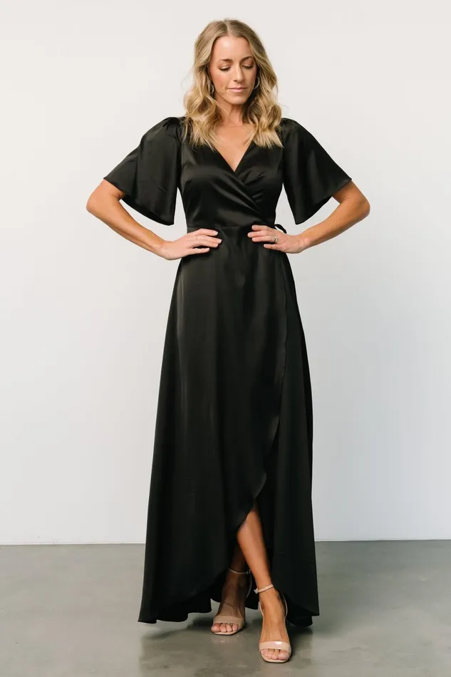 Women Mother Of The Bride Baltic Born Vara Satin Maxi Wrap Dress Black Women Mother Of The Bride Baltic Born Vara Satin Maxi Wrap Dress Black