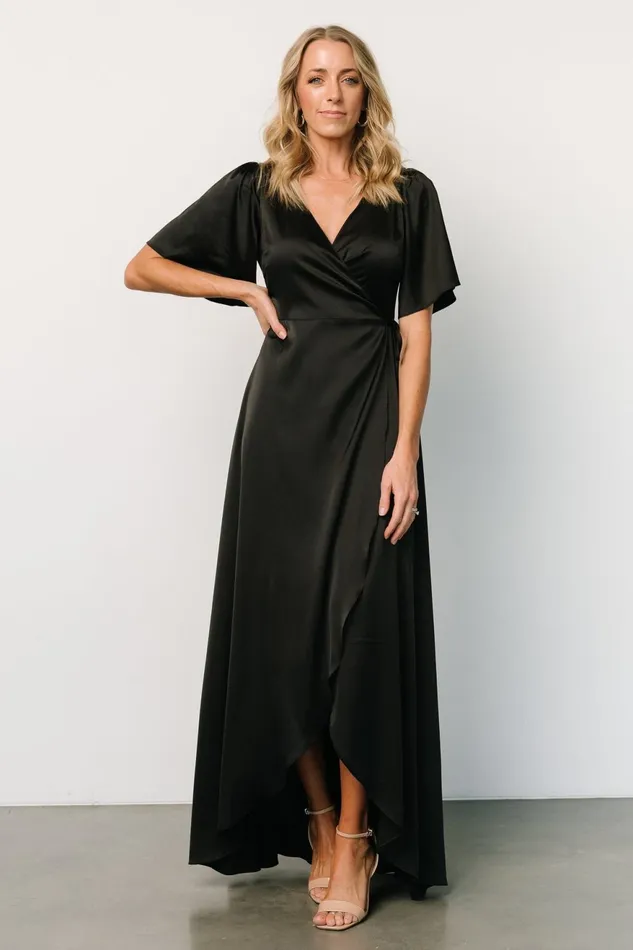 Women Mother Of The Bride Baltic Born Vara Satin Maxi Wrap Dress Black Women Mother Of The Bride Baltic Born Vara Satin Maxi Wrap Dress Black