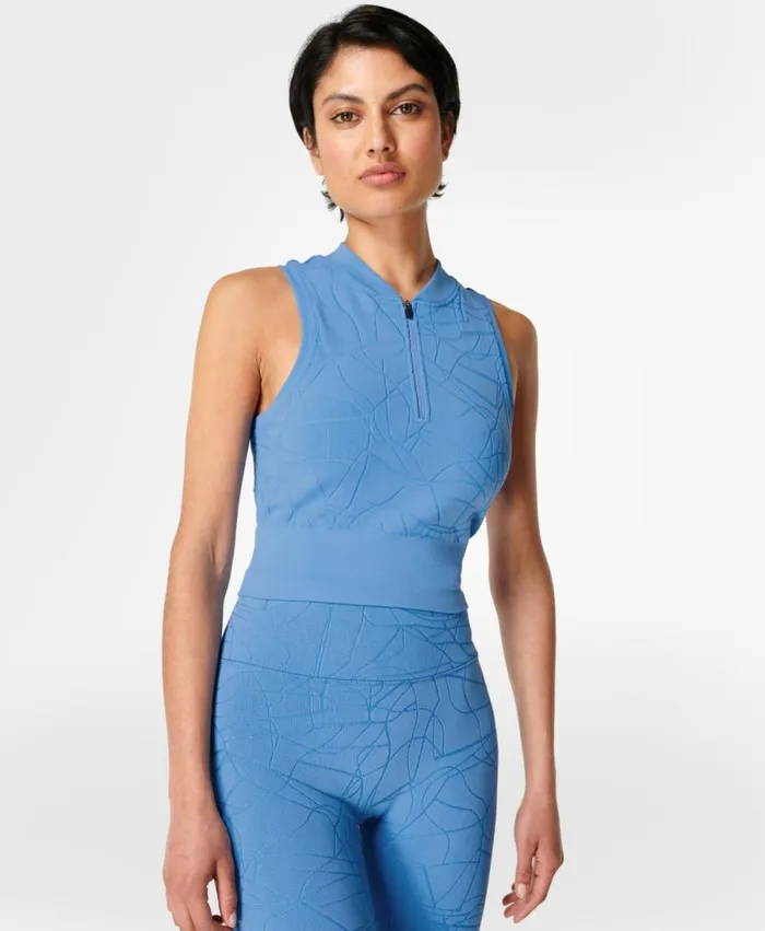 Women Motion Jacquard Seamless Crop Vest Regatta Blue Sweaty Betty Vest Tops
