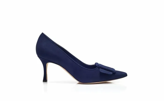 Women Navy Blue Suede Buckle Detail Pumps Manolo Blahnik Pumps