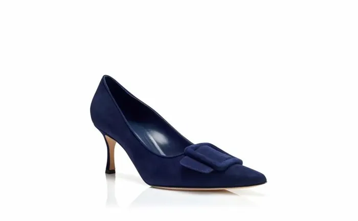 Women Navy Blue Suede Buckle Detail Pumps Manolo Blahnik Pumps