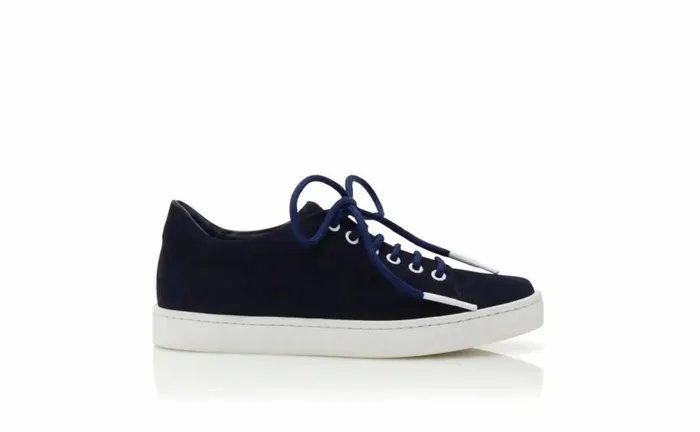 Women Navy Blue Suede Low Cut Sneakers Manolo Blahnik Flats