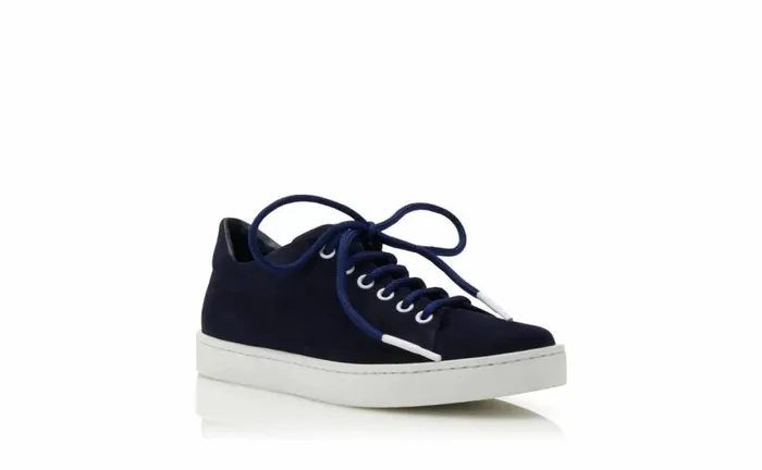 Women Navy Blue Suede Low Cut Sneakers Manolo Blahnik Flats