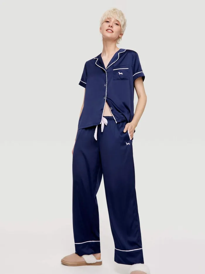 Women Navy Tux Luxe Satin Pj Pant Navy Peter Alexander Satin