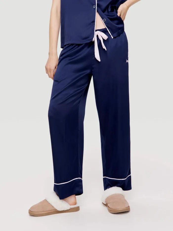 Women Navy Tux Luxe Satin Pj Pant Navy Peter Alexander Satin