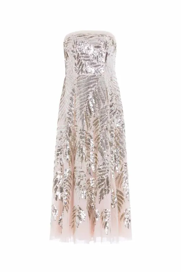 Women Needle and Thread Feather Sequin Strapless Ballerina Dress Beige Women Needle and Thread Feather Sequin Strapless Ballerina Dress Beige