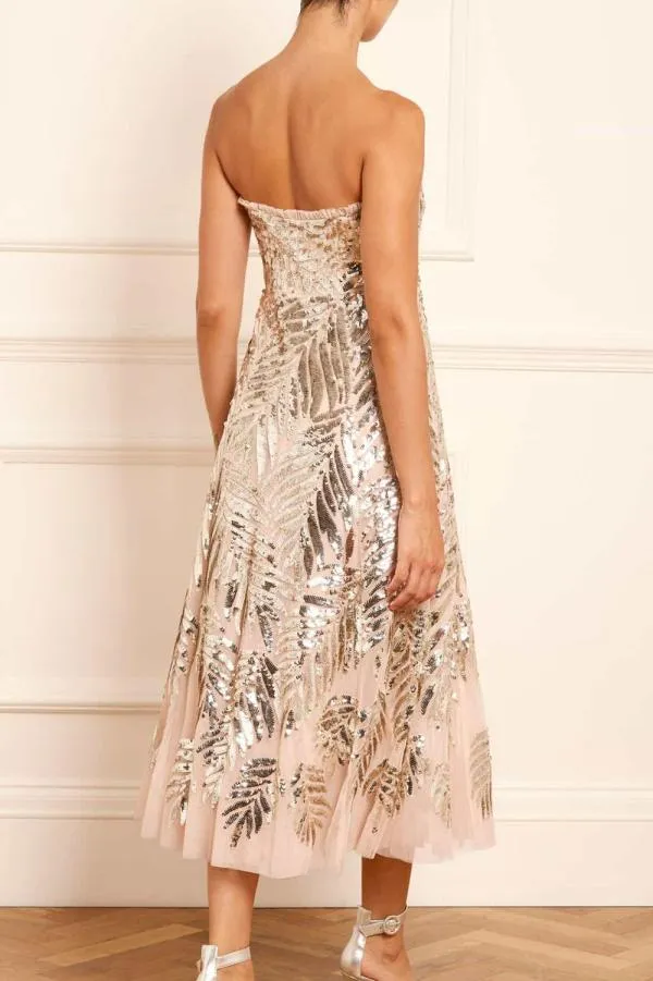 Women Needle and Thread Feather Sequin Strapless Ballerina Dress Beige Women Needle and Thread Feather Sequin Strapless Ballerina Dress Beige