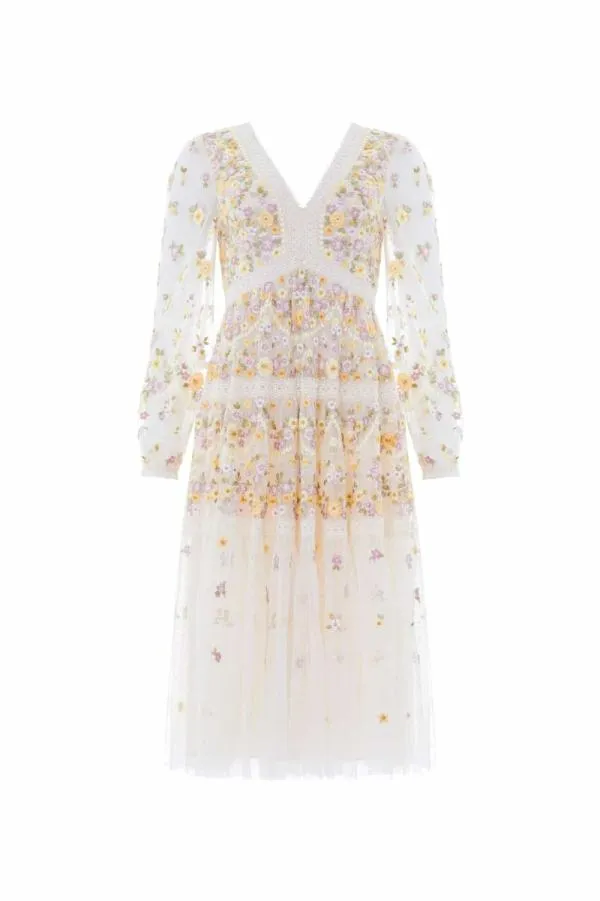 Women Needle and Thread Garland Ribbon Midaxi Dress Champagne