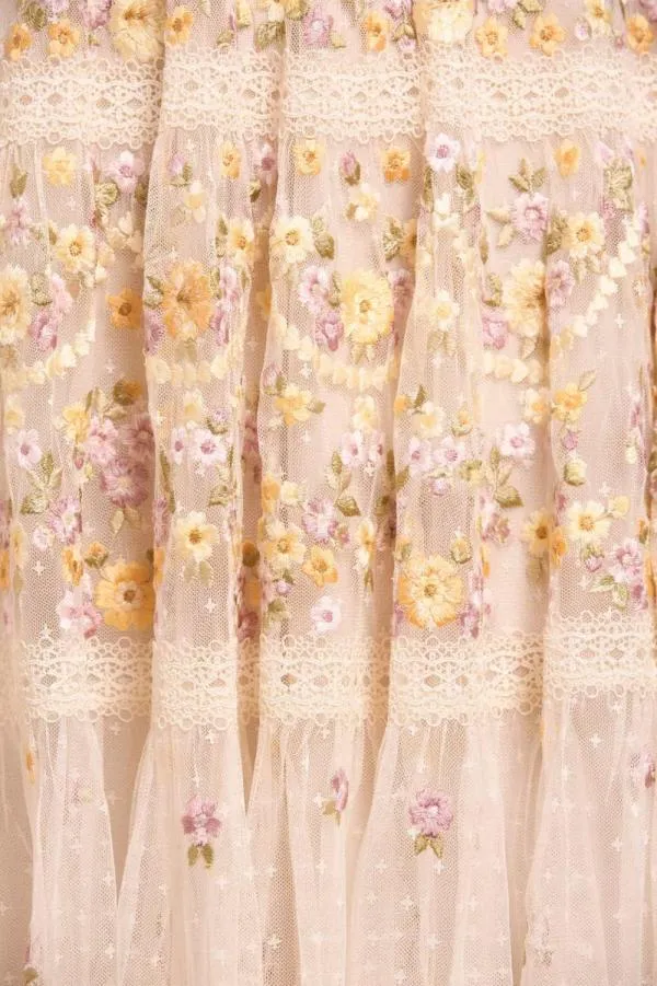 Women Needle and Thread Garland Ribbon Midaxi Dress Champagne