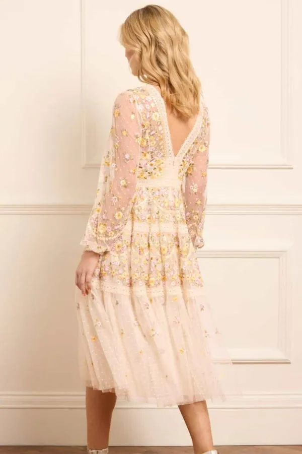 Women Needle and Thread Garland Ribbon Midaxi Dress Champagne