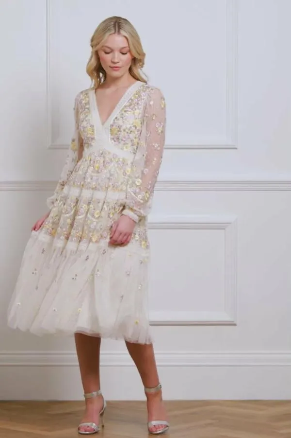 Women Needle and Thread Garland Ribbon Midaxi Dress Champagne