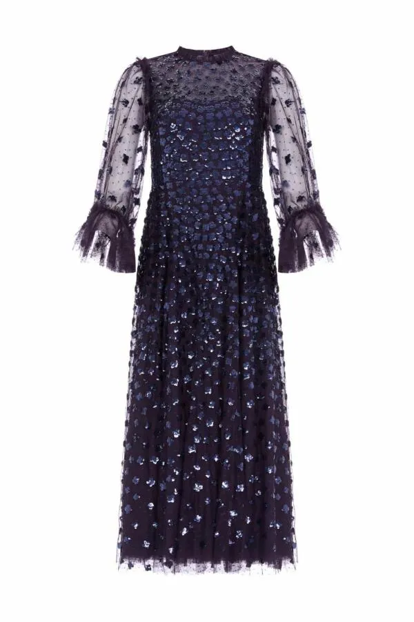 Women Needle and Thread Glisten Long Sleeve Ankle Gown Blue Women Needle and Thread Glisten Long Sleeve Ankle Gown Blue