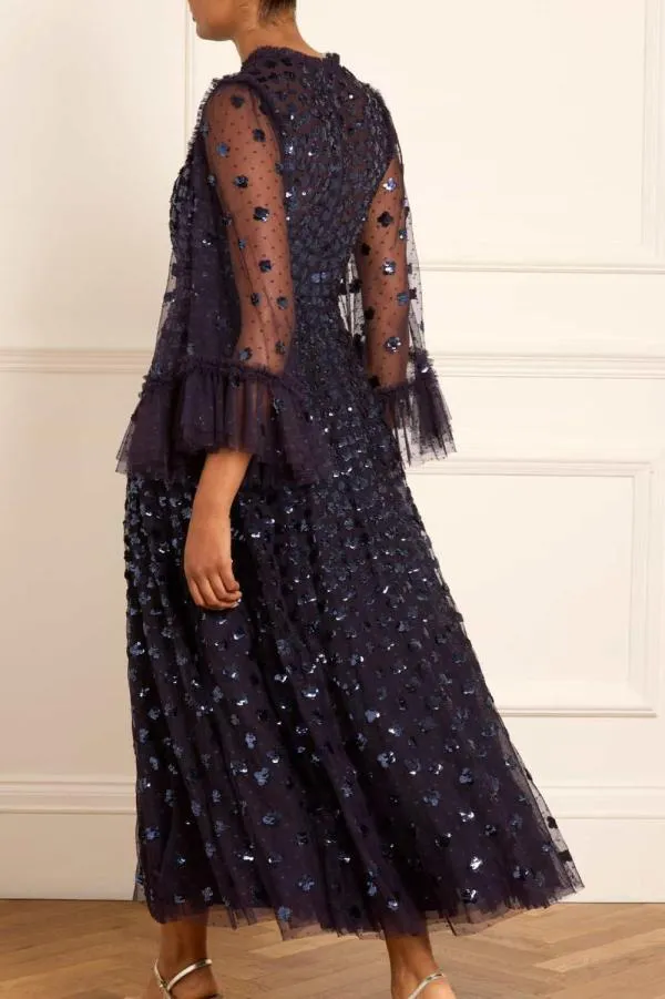Women Needle and Thread Glisten Long Sleeve Ankle Gown Blue Women Needle and Thread Glisten Long Sleeve Ankle Gown Blue