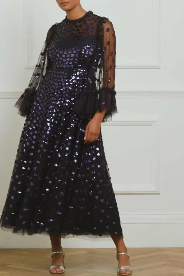 Women Needle and Thread Glisten Long Sleeve Ankle Gown Blue Women Needle and Thread Glisten Long Sleeve Ankle Gown Blue