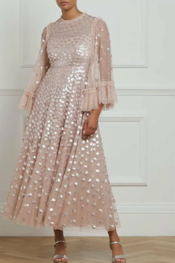 Women Needle and Thread Glisten Long Sleeve Ankle Gown Pink Women Needle and Thread Glisten Long Sleeve Ankle Gown Pink