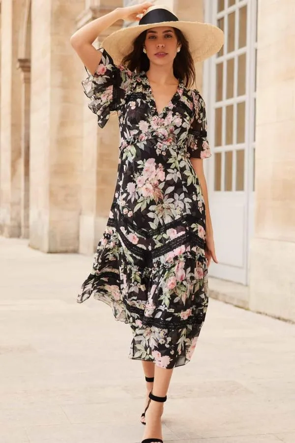 Women Needle and Thread Paradise Garden Sonata Georgette Ballerina Dress Black