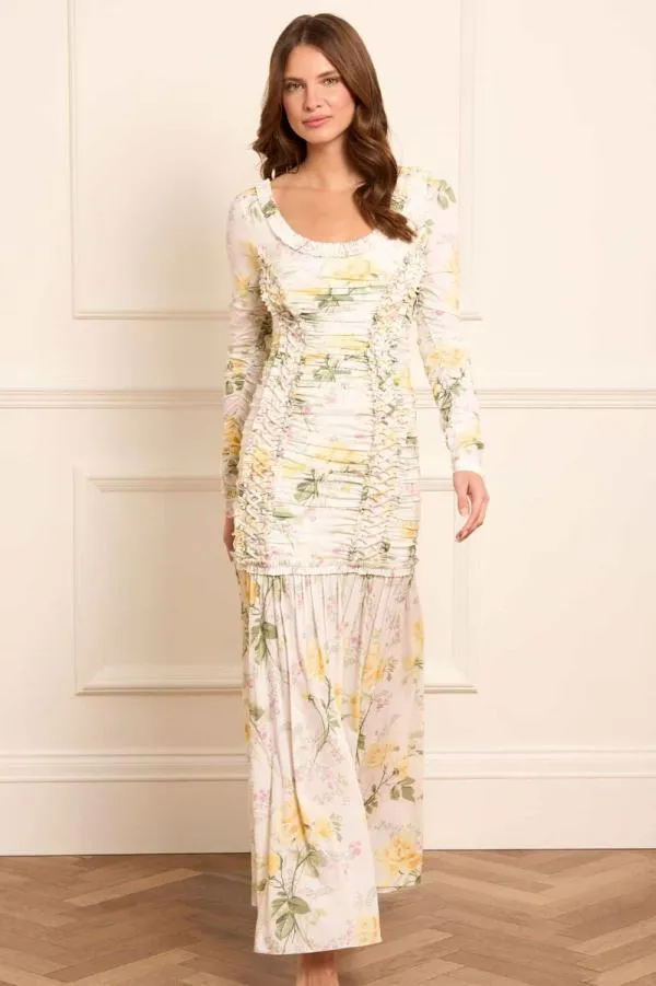 Women Needle and Thread Rose Crepe Long Sleeve Gown Multi